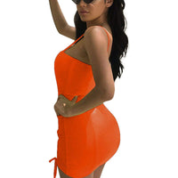 LuFeng Women's Double Spaghetti Strap Ruched Bodycon Sexy Dresses Party Night Club Dresses Orange