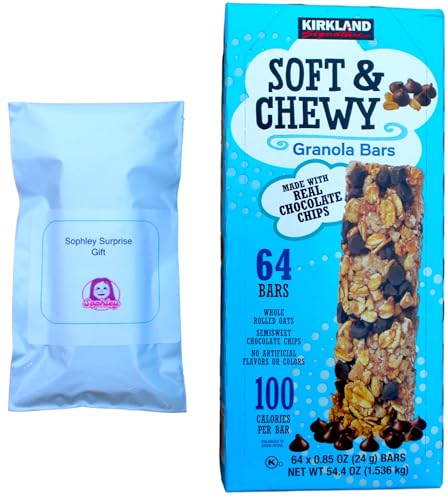 Kirkland Signature Soft & Chewy Chocolate Chip Granola Bars, 0.85 oz, 64 ct Bundled with a Sophley Surprise Gift