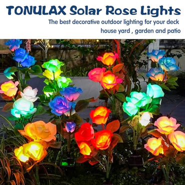 TONULAX Solar Garden Lights - Newest Version Solar Lights Outdoor, 7-Color Changing Rose Lights for Yard, Decoration, Enlarged Solar Panel, More Realistic Rose Flower (2 Packs)