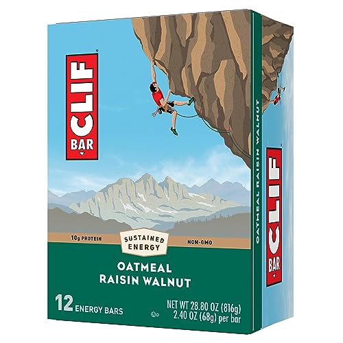 CLIF BAR - Oatmeal Raisin Walnut - Made with Organic Oats - 10g Protein - Non-GMO - Plant Based - Energy Bars - 2.4 oz. (12 Pack)