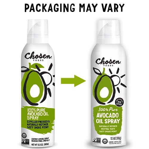 Chosen Foods 100% Pure Avocado Oil Spray, Keto and Paleo Diet Friendly, Kosher Cooking Spray for Baking, High-Heat Cooking and Frying (13.5 oz, 2 Pack)