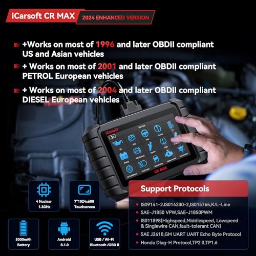 Bidirectional Scan Tool, OBD2 Diagnostic Scanner iCarsoft CR Max (Enhance Version) for All System, 27 Reset+Extra 38 Service-Oil/EPB/BMS/SAS/SRS/ABS etc. Active Test, 4-in-1 Live Graphing,Free Update