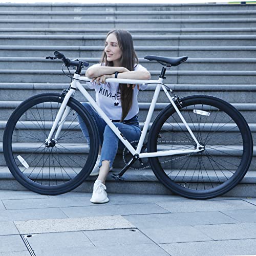 AVASTA Single-Speed Fixed Gear Urban Commuter Bike for Women and Men, Lightweight Unisex Fixie Bike, Flat Handlebar Flip Flop Hub City Road Bicycle, 50 White