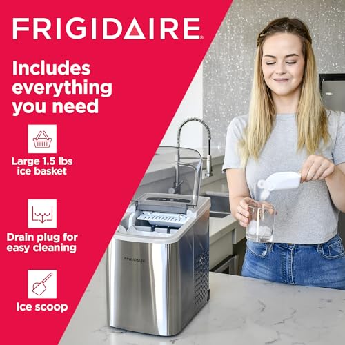 Frigidaire Countertop Ice Maker, Compact Machine, 26 lbs per day, Stainless