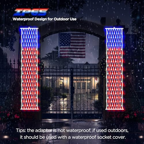 BlcTec 4th of July Decorations, 2 PCS American Flag Lights with 160 LED Red White Blue Lights, 8 Modes, Timer, Waterproof Patriotic Flag Banner for Independence Day, Memorial Day, July 4th Porch Décor