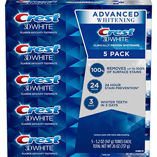 Crest 3D White Advanced Whitening Toothpaste, 5.2 oz (Pack of 5)