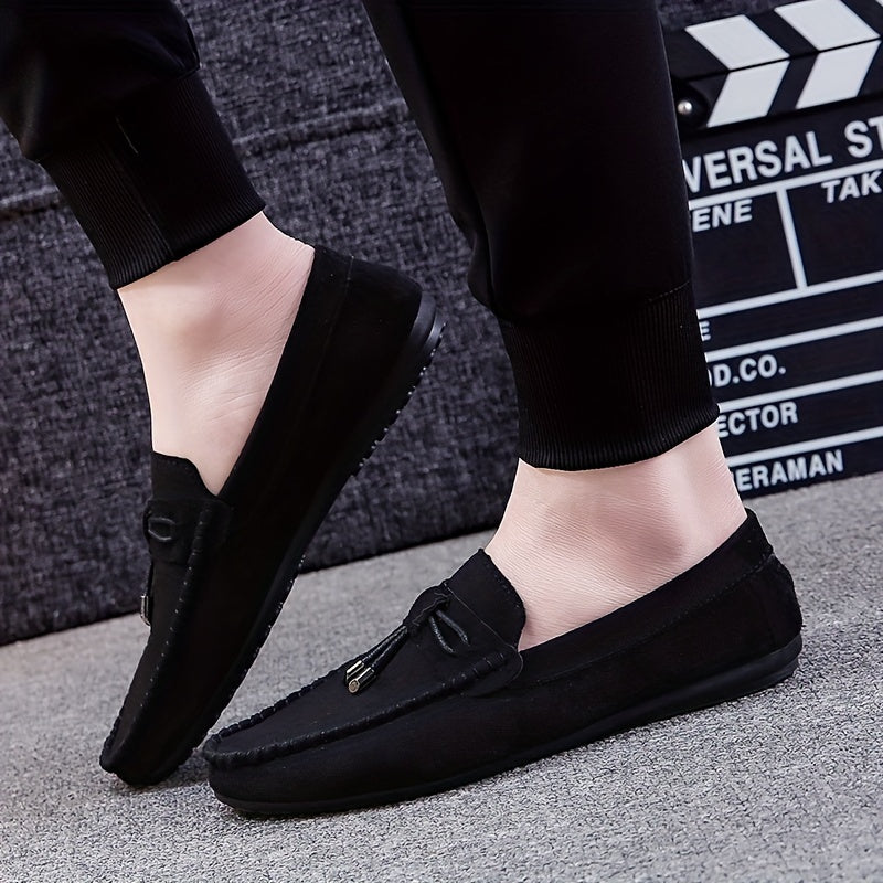 Men's Solid Color Slip On Tassel Loafer Shoes, Comfy Non Slip Casual Durable Rubber Sole Lightweight Walking Shoes, Men's Footwear
