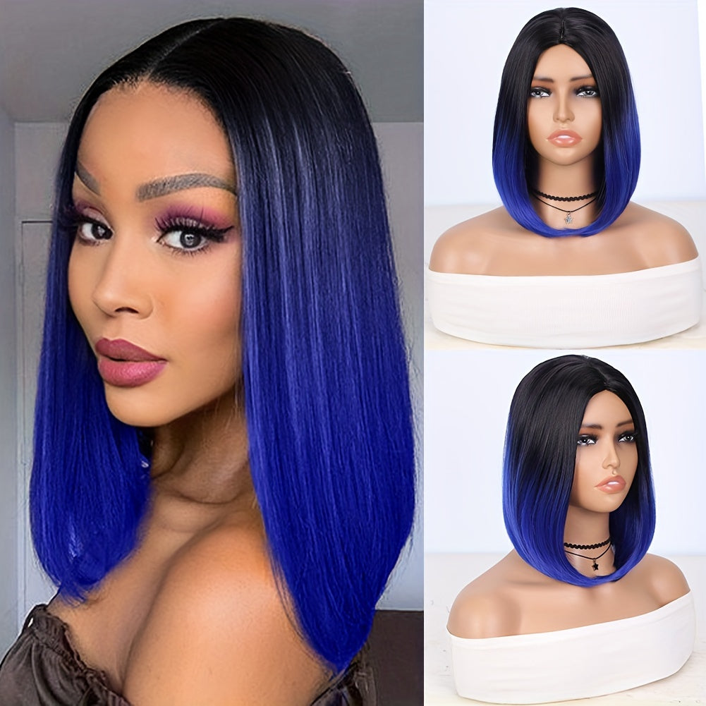 14-Inch Straight Synthetic Bob Wig with Ombre Effect - Black to Red, Heat-Resistant Fiber, Daily Cosplay & Party Style, High-Density Rose Net, Perfect for Women, Party Hair Accessory | Stylish Hairpiece | Heatresistant Fiber,