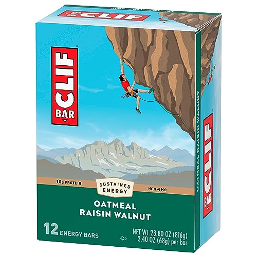 CLIF BAR - Oatmeal Raisin Walnut - Made with Organic Oats - 10g Protein - Non-GMO - Plant Based - Energy Bars - 2.4 oz. (12 Pack)