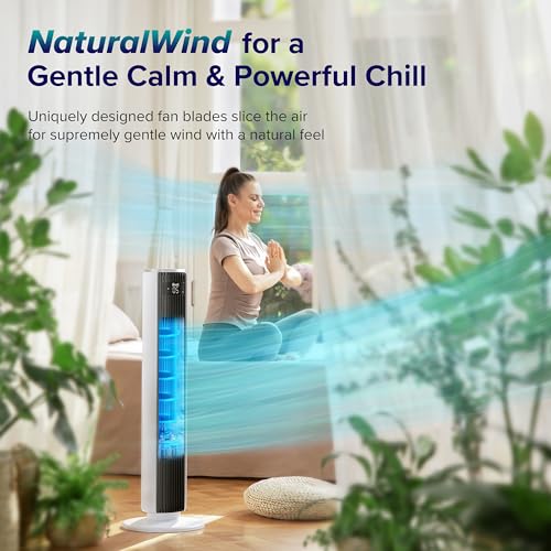 LEVOIT Tower Fan for Bedroom, 25ft/s Standing Fans that Blow Cold Air for Home, Floor Fan 90° Oscillating for Indoors, 28dB Quiet with Sensor, 12H Timer, Remoter, 5 Speeds, 4 Modes, 36 Inch, White