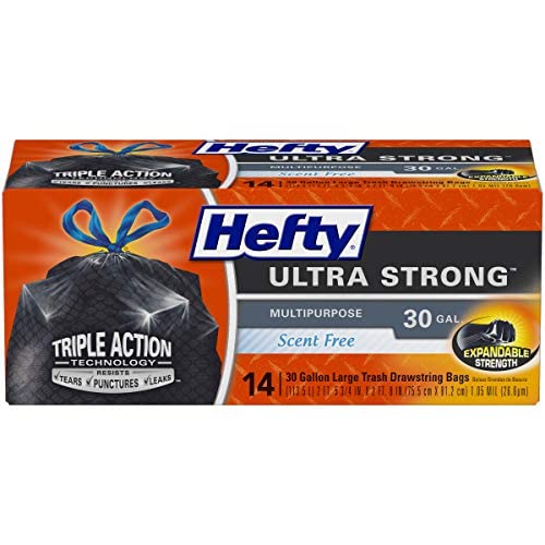 Hefty Ultra Strong Multipurpose Large Trash Bags, Black, Unscented, 30 Gallon 14 Count (Pack of 2)