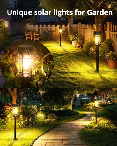 ILANCK Solar Pathway Lights 8 Pack, Bright Solar Lights Outdoor Waterproof IP65, LED Solar Garden Lights Metal Landscape Lighting for Yard, Path, Driveway