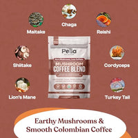 Organic Low-Caffeine Mushroom Coffee (60 Servings) with 7 Superfood Mushrooms, Great Tasting Colombian Instant Coffee, Includes Lion's Mane, Reishi, Chaga, Cordyceps, Shiitake, Maitake, and Turkey Tail