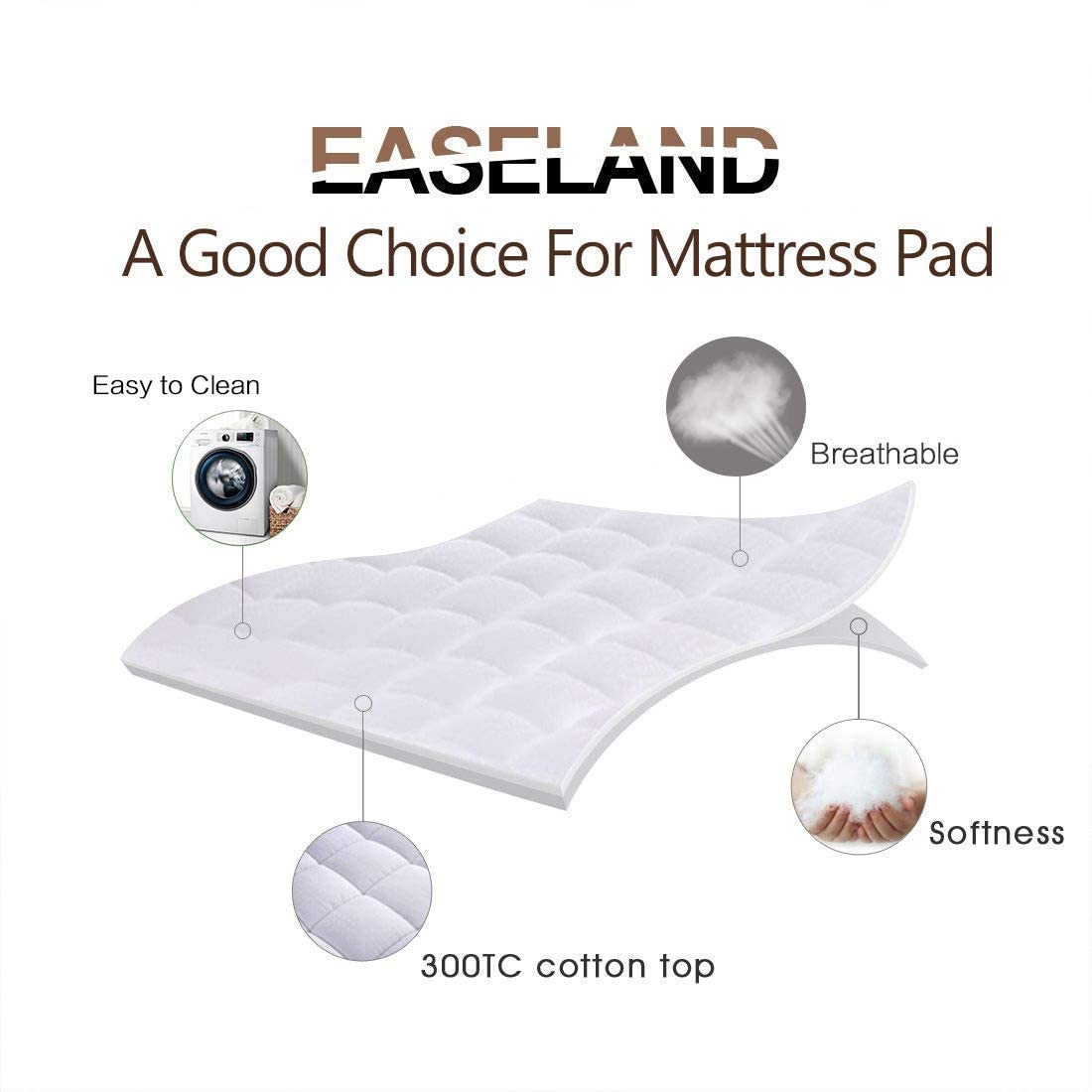 EASELAND Twin Size Mattress Pad Pillow Top Mattress Cover Quilted Fitted Cooling Protector Single Cotton Top 8-21" Deep Pocket (39x75 Inches, White)