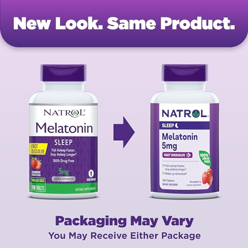 Natrol Sleep Melatonin 5mg Fast Dissolve Tablets, Nighttime Sleep Aid for Adults, 150 Strawberry-Flavored Melatonin Tablets, 150 Day Supply