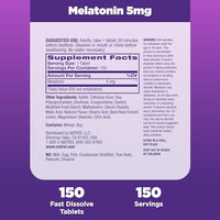 Natrol Sleep Melatonin 5mg Fast Dissolve Tablets, Nighttime Sleep Aid for Adults, 150 Strawberry-Flavored Melatonin Tablets, 150 Day Supply