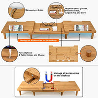 Pezin & Hulin Computer Monitor Stands for Desk, Dual Monitor Stand Riser, Desktop Oraganizer 3 Shelf with Storage, Adjustable Length and Angle, for Laptop, Screen, Printer, Bamboo