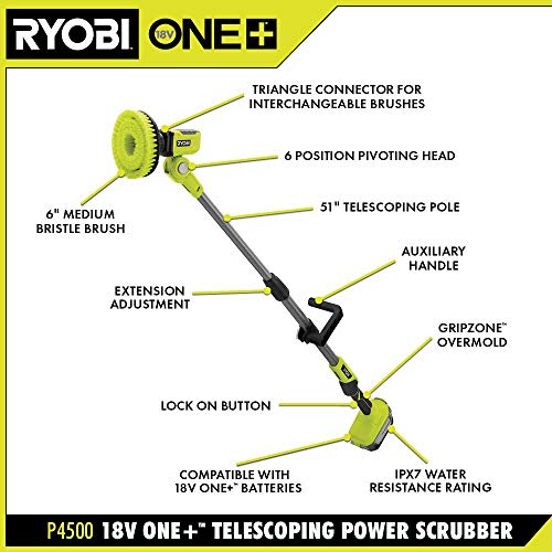 RYOBI 18-Volt ONE+ Cordless Telescoping Power Scrubber P4500 (Tool Only)