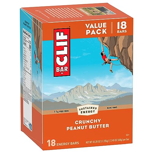 Clif Bar - Crunchy Peanut Butter - Made with Organic Oats - 11g Protein - Non-GMO - Plant Based - Energy Bars - 2.4 oz. (18 Pack)