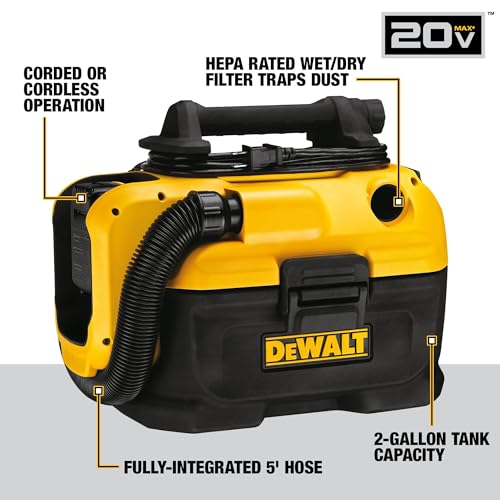 DEWALT 20V MAX Cordless Wet/Dry Vacuum, Compact Shop Vacuum, Tool Only (DCV581H)