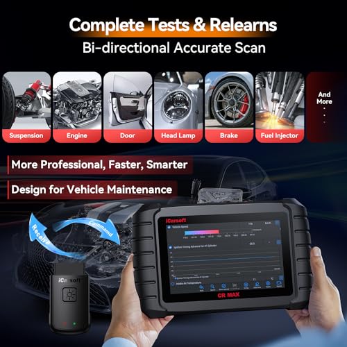 iCarsoft CR Max BT (Enhance Version) Bluetooth Bidirectional Scan Tool, All System, 27 Reset+Extra 38 Service-Oil/EPB/BMS/SAS/SRS/ABS etc.OBD2 Diagnostic Scanner, 4-in-1 Live Graphing, Free Update