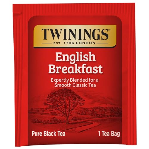 Twinings English Breakfast Individually Wrapped Tea Bags, 25 Count (Pack of 6), Caffeinated, Flavourful, Robust Black Tea, Enjoy Hot or Iced