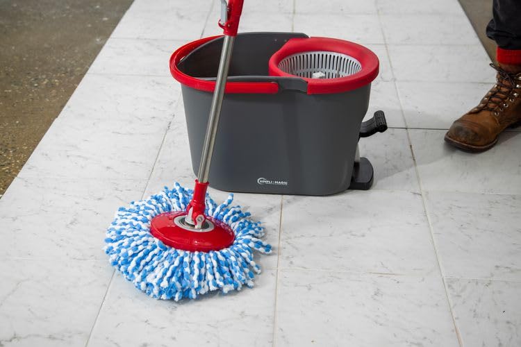 SIMPLI-MAGIC Spin Mop and Bucket with Wringer Set, Mop Bucket Cleaning System with Foot Pedal, 360°Rotation, 3 Microfiber Mop Heads