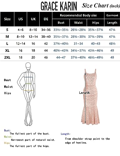 Sequin Dress for Women Mermaid Prom Formal Bodycon Maxi Dresses Rose Gold L