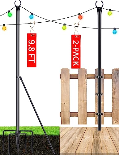 XDW-GIFTS String Light Pole - Steel Poles for Outdoor String Lights Hanging, Garden, Backyard, Patio Lighting Stand for Parties, Christmas, Wedding, 2 Pack