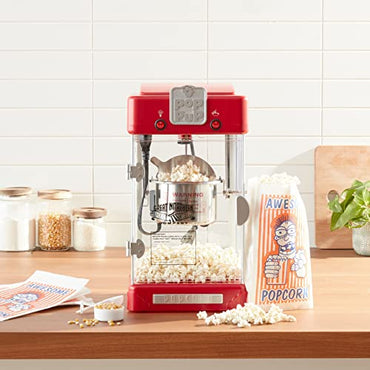 Pop Pup Popcorn Machine - 2.5oz Popper with Stainless-Steel Kettle, Serving Tray, Warming Light and Accessories by Great Northern Popcorn (Red)