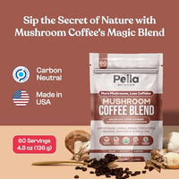 Organic Low-Caffeine Mushroom Coffee (60 Servings) with 7 Superfood Mushrooms, Great Tasting Colombian Instant Coffee, Includes Lion's Mane, Reishi, Chaga, Cordyceps, Shiitake, Maitake, and Turkey Tail