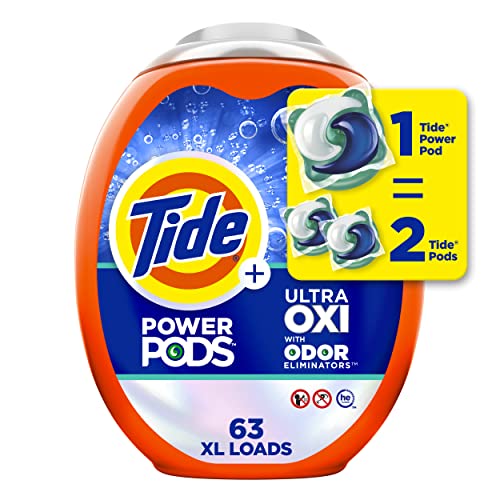 Tide Ultra OXI Power PODS with Odor Eliminators Laundry Detergent Pacs 63 Count For Visible and Invisible Dirt