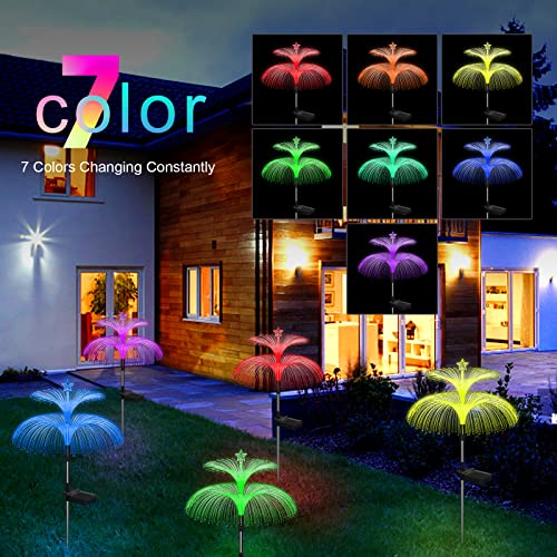 Weepong Solar Garden Lights 3 Pack New Upgraded Solar Outdoor Lights Waterproof 7 Color Changing Double Jellyfish and Star Solar Flower Lights for Christmas Outdoor Yard Garden Decor,Gifts for Women
