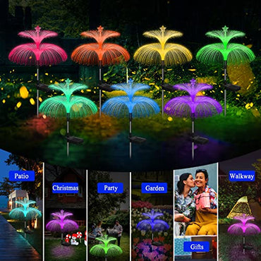 Weepong Solar Garden Lights 3 Pack New Upgraded Solar Outdoor Lights Waterproof 7 Color Changing Double Jellyfish and Star Solar Flower Lights for Christmas Outdoor Yard Garden Decor,Gifts for Women