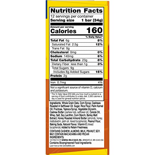 Nature Valley Granola Bars, Sweet and Salty Nut, Cashew, 12 ct, 14.4 OZ