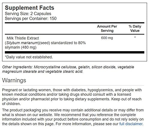 Vitacost Milk Thistle Extract - Standardized - 600 mg per Serving - 300 Capsules