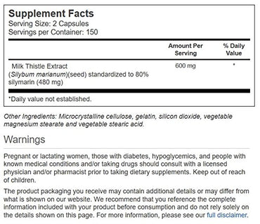 Vitacost Milk Thistle Extract - Standardized - 600 mg per Serving - 300 Capsules