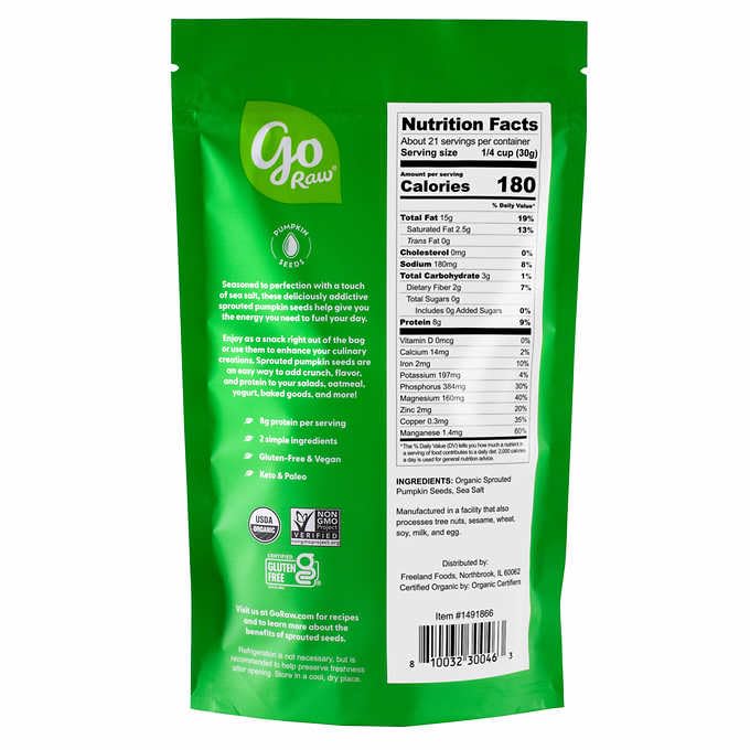 Go Raw Sprouted Organic Pumpkin Seeds with Sea Salt, 22 oz, 1.4 Pound Bag