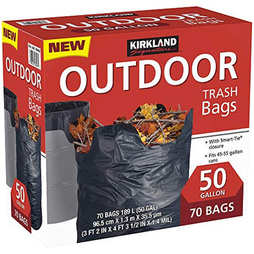 Kirkland Signature Outdoor 50 gallon Trash Bags (70 Bags) (4 Pack(Total 280 Bags, Each 70 Bags))