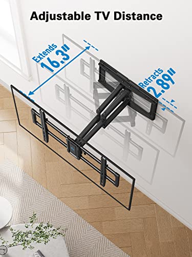 Pipishell Full Motion TV Wall Mount for 40–82 inch Flat or Curved TVs, Smooth Swivel & Extension, Tool-Free Tilt with Heavy-Duty Arms, Max VESA 600x400mm up to 110 lbs, Fits 12″/16″ Wood Studs, PILF11