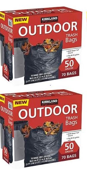 Blue Ribbon Kirkland Signature 50-Gallon Outdoor Trash Bag, Black, 70-Count (Pack of 2)