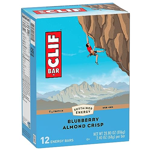 Clif Bar - Blueberry Almond Crisp - Made with Organic Oats - 11g Protein - Non-GMO - Plant Based - Energy Bars - 2.4 oz. (12 Pack)