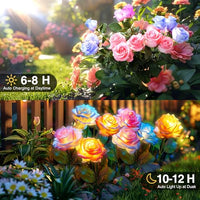 Solar Lights Outdoor Waterproof, 4 Pack Solar Garden Lights Outside, Outdoor Solar Lights for Yard with 20 Rose Solar Flowers Lights, Garden Lights Solar Powered Waterproof Yard Decorations Outdoor