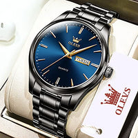 Day Date Watches Men,Black Steel Blue Men Watch,Big Face Men Watch,Luxury Men Watches,Black Steel Watch Man Waterproof,Luminous Men Watch,Male Watches,Men Dress Watch for Men,Classic Steel Wristwatch