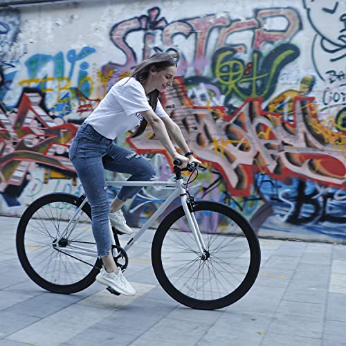 AVASTA Single-Speed Fixed Gear Urban Commuter Bike for Women and Men, Lightweight Unisex Fixie Bike, Flat Handlebar Flip Flop Hub City Road Bicycle, 50 White