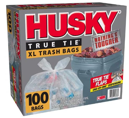 Husky True Tie XL Trash Bags 100 Count 45 Gallon