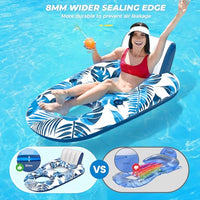 JCLEAL Pool Floats Lounger, Inflatable Pool Floaties Rafts Adult Extra Large Recliner Tanning Lounge Chair Water Floaty with Backrest Footrest Cup Holder for Swimming Pool Beach Lake and Vacation