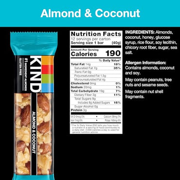 KIND Bars, Almond & Coconut, Healthy Snacks, Gluten Free, 12 Count