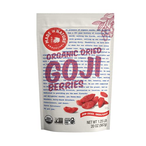 Made in Nature Organic Sun Dried Goji Berries, Non-GMO, Gluten Free, Unsulfured, Vegan Snack, 20oz (Pack of 1), Packaging May Vary