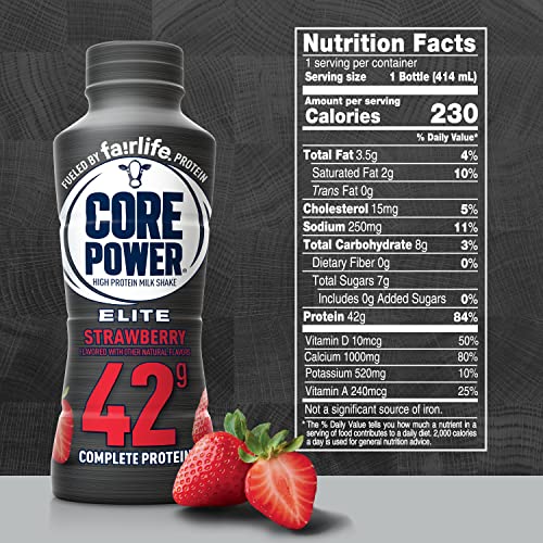 Fairlife Core Power Elite 42g High Protein Milk Shake, Flavor Variety, Strawberry, 14 Fl Oz (Pack of 12) & Vanilla, 14 Fl Oz (Pack of 12)